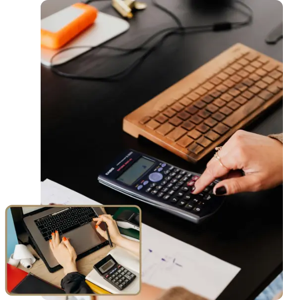 Księgowa wykonująca obliczenia na kalkulatorze w biurze rachunkowym Sylwia Stelmasiewicz Księgowa wykonująca obliczenia na kalkulatorze w biurze rachunkowym Sylwia Stelmasiewicz